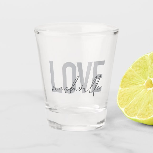 Minimal, simple, modern cool design Love Nashville Shot Glass (Front)