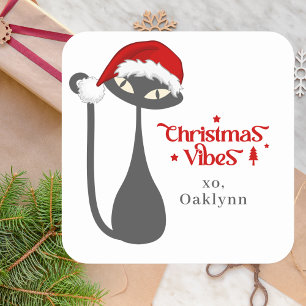 Minimal Simple Modern Retro Cat Christmas Square Sticker