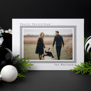 Minimal Simple Modern Stripe Frame Photo Christmas Letterpress Photo Cards