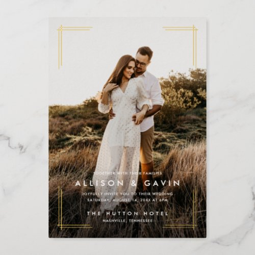 Minimal Simple Modern Type Two Photo Wedding Foil Invitation