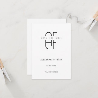 Minimal simple monogram modern white save the date