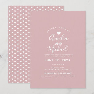 Minimal Simple Muted Pink Hearts Bridal Shower Invitation