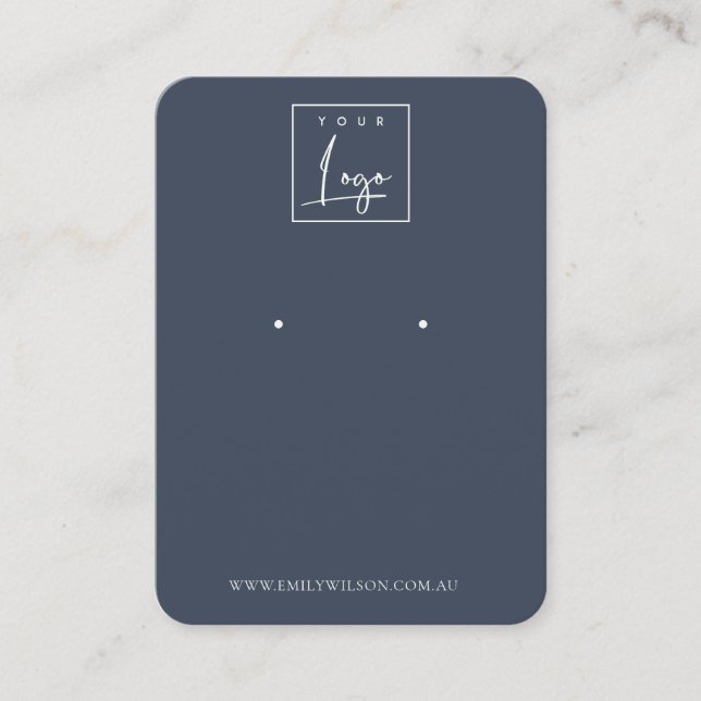 Minimal Simple Navy Blue Dark Earring Display Business Card (Front)