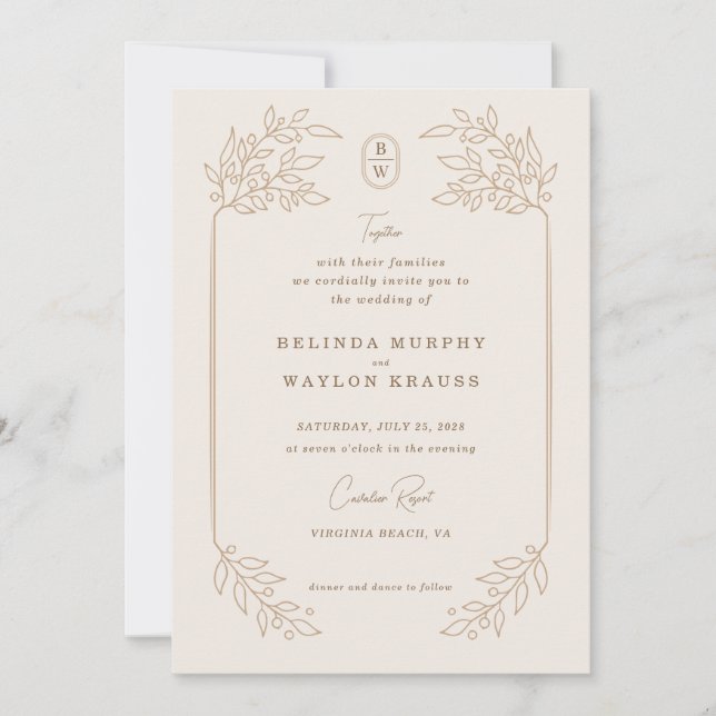 Minimal Simple Ornate Frame Wedding Invitation (Front)