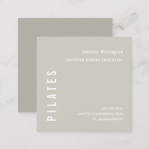 Minimal Simple Pastel Gray Green Pilates Fitness Square Business Card