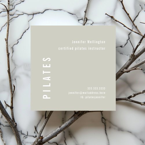 Minimal Simple Pastel Gray Green Pilates Fitness Square Business Card