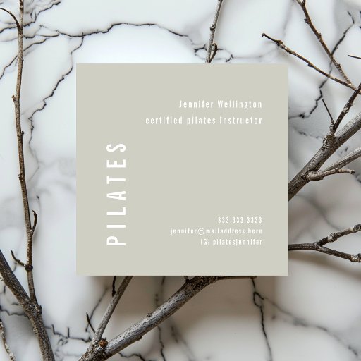 Customizable Minimal Simple Pastel Gray Green Pilates Fitness Square Business Card