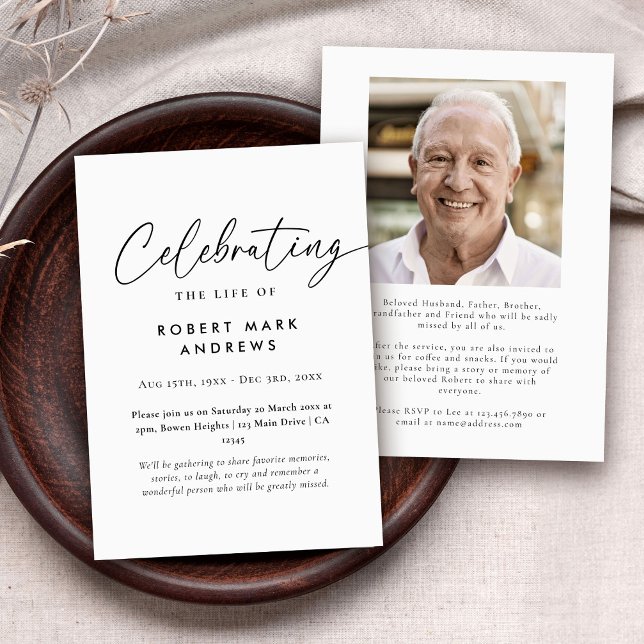 Minimal Simple Photo Celebration of Life Memorial Invitation (Creator Uploaded)
