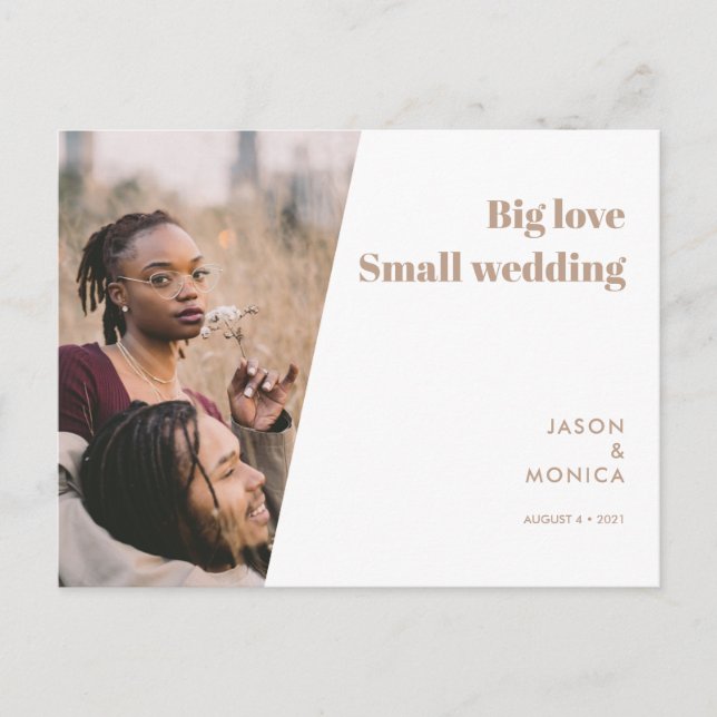 Minimal Simple Photo Downsizing Smaller Wedding Announcement Postcard (Front)