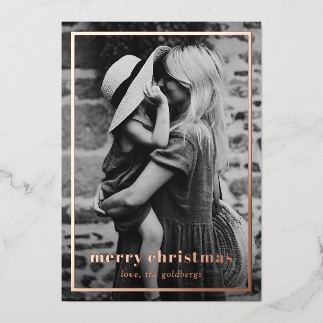 Minimal Simple Photo Elegant Christmas Foil Holiday Card (Front)