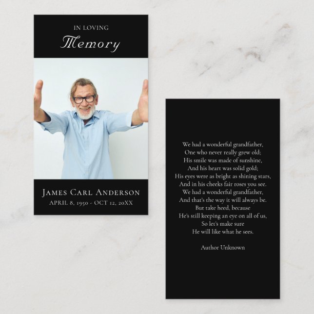 Minimal Simple Photo Memorial Sympathy Funeral Business Card (Front/Back)