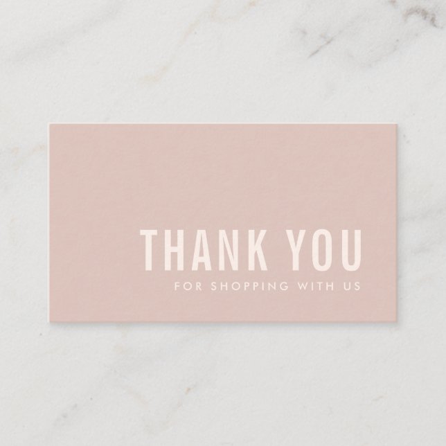 MINIMAL SIMPLE PINK BLUSH THANK YOU LOGO SHOPPING BUSINESS CARD (Front)
