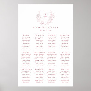 Minimal Simple Pink Cherry Blossom Crest Seating Poster