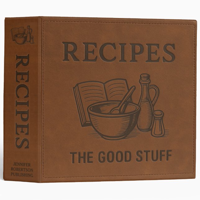 Minimal Simple Plain Leather Look Recipes 3 Ring Binder (Front/Spine)