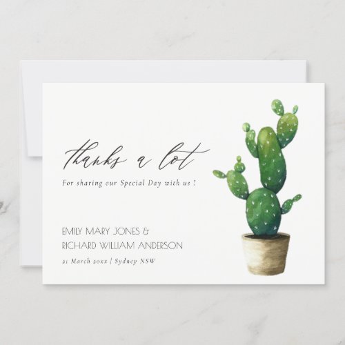 Minimal Simple Potted Cactus Green Foliage Wedding Thank You Card