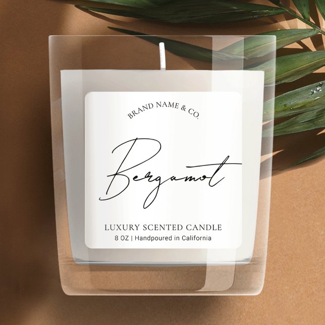 Minimal Simple Professional Candle Product Label (Professional candle business product packaging design in black and white and modern script font)