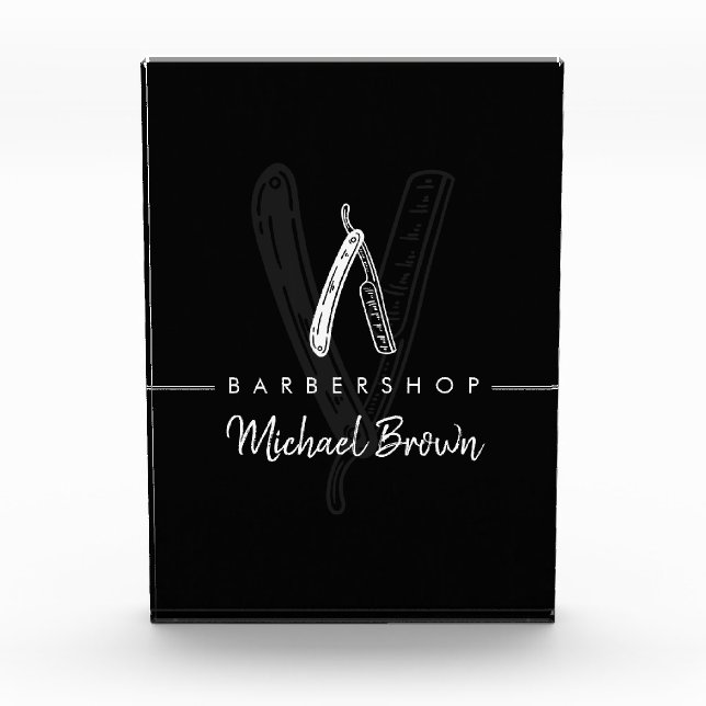 Minimal Simple Razor Barber shop black Acrylic Award (Front)