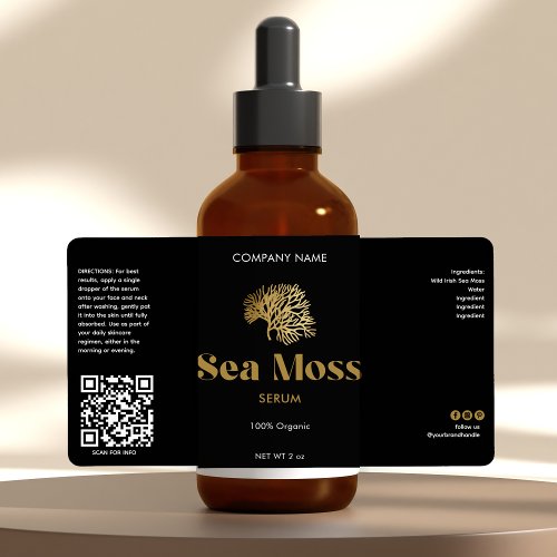 Minimal Simple Retro Black Gold Sea Moss Dropper Label