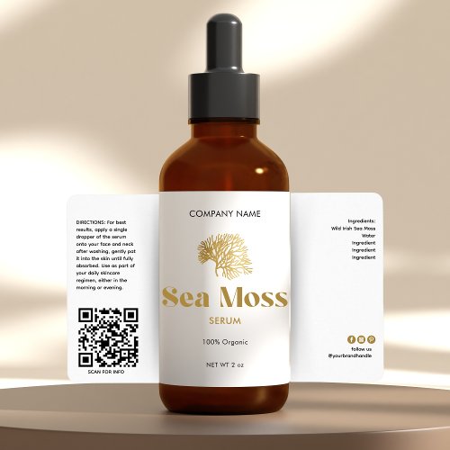 Minimal Simple Retro Gold White Sea Moss Dropper Label