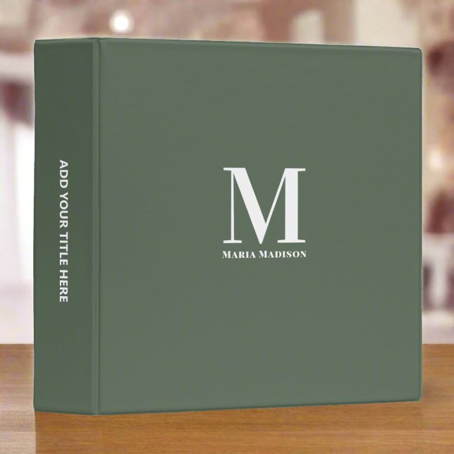 Minimal Simple  Sage Green Monogram Initials  3 Ring Binder (Creator Uploaded)