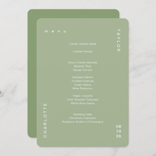 Minimal Simple Sage Green Wedding Dinner Menu