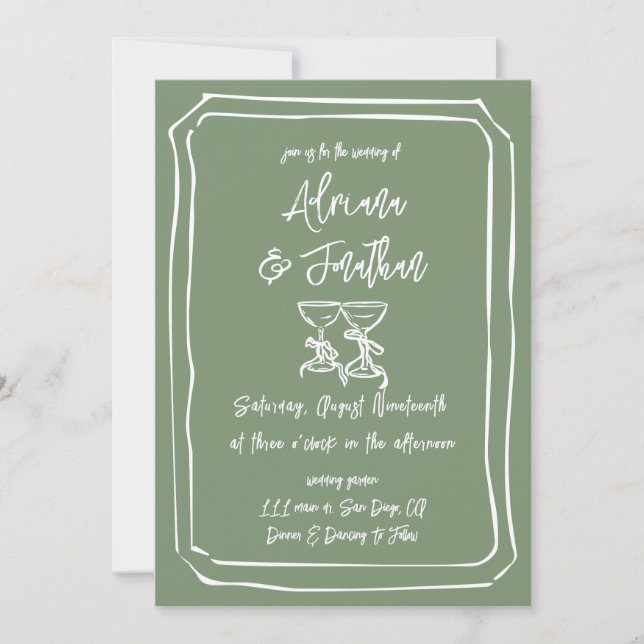 Minimal Simple Sage Green Wedding Invitation (Front)