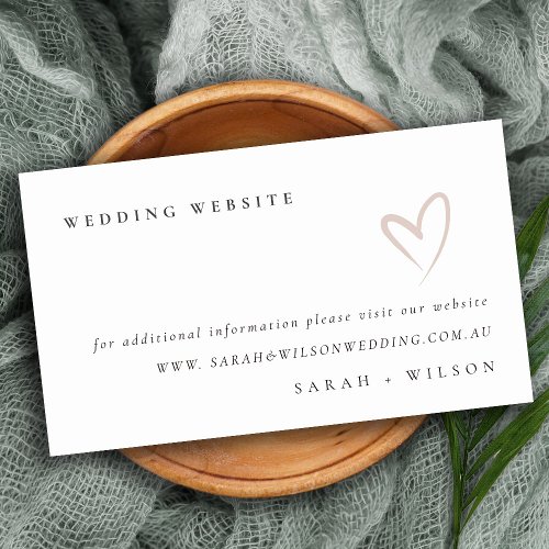 Minimal Simple Script Blush Heart Wedding Website Enclosure Card