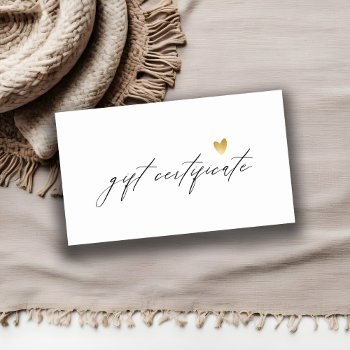 Minimal Simple Script Gold Heart Gift Certificate by DearBrand at Zazzle