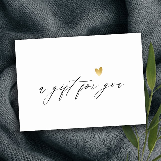  Minimal Simple Script Gold Heart Gift Certificate Note Card (Creator Uploaded)