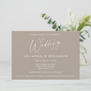 Minimal Simple Taupe Brown Modern Script Wedding Invitation