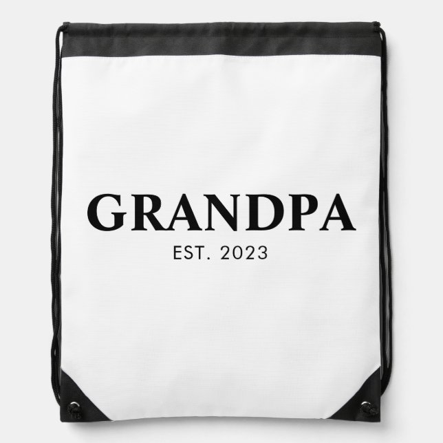 Minimal Simple Text Grandpa Established Est Year Drawstring Bag (Front)