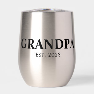 Minimal Simple Text Grandpa Established Est Year Thermal Wine Tumbler