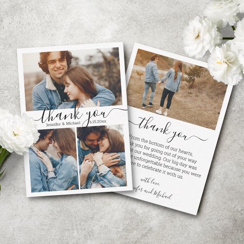 minimal simple thank you 4 photos collage wedding note card