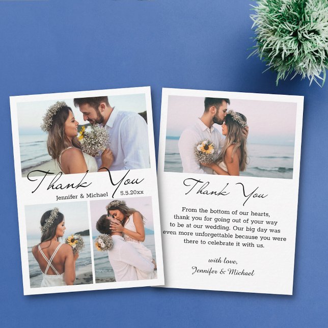 minimal simple thank you 4 photos collage wedding note card (Creator Uploaded)