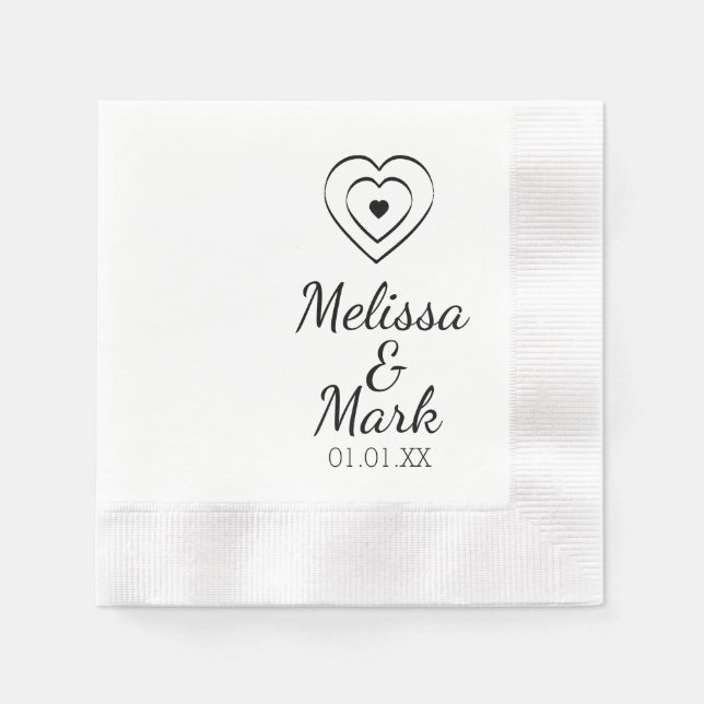 Minimal Simple Triple Hearts Hand Drawn Napkins (Front)