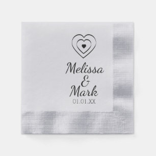 Minimal Simple Triple Hearts Hand Drawn Silver Napkins