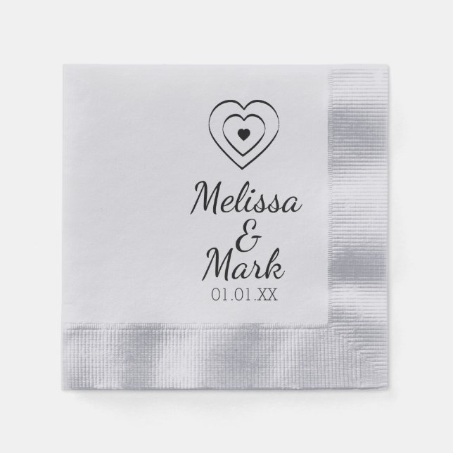 Minimal Simple Triple Hearts Hand Drawn Silver Napkins (Front)