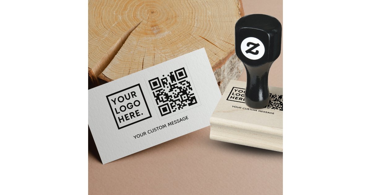 Rubber Qr Code Minimal Simple Upload Logo QR Code Business Rubber Stamp | Zazzle