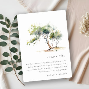 Minimal Simple Watercolor Botanical Tree Wedding Thank You Card