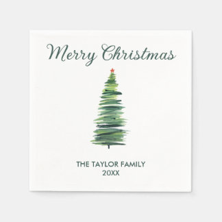 Minimal Simple Watercolor Christmas Tree Paper Napkins