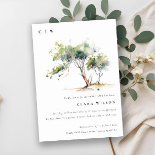 Minimal Simple Watercolor Tree Baby Shower Invitation