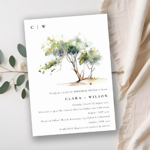 Minimal Simple Watercolor Tree Rehearsal Dinner Invitation