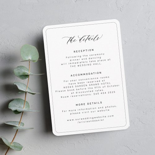 Minimal simple wedding details enclosure card