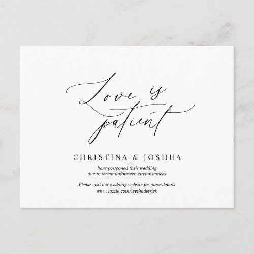 Minimal simple Wedding invitation Postponement Postcard