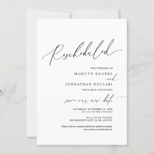 Minimal Simple wedding invitation Rescheduled