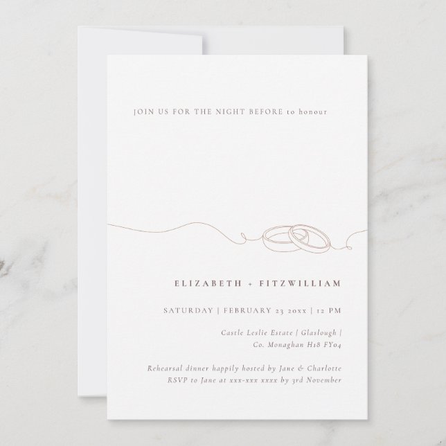 Minimal Simple Wedding Ring Blush Night Before  Invitation (Front)