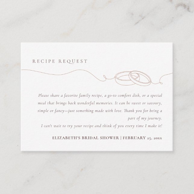 Minimal Simple Wedding Ring | Blush Recipe Request Enclosure Card (Front)