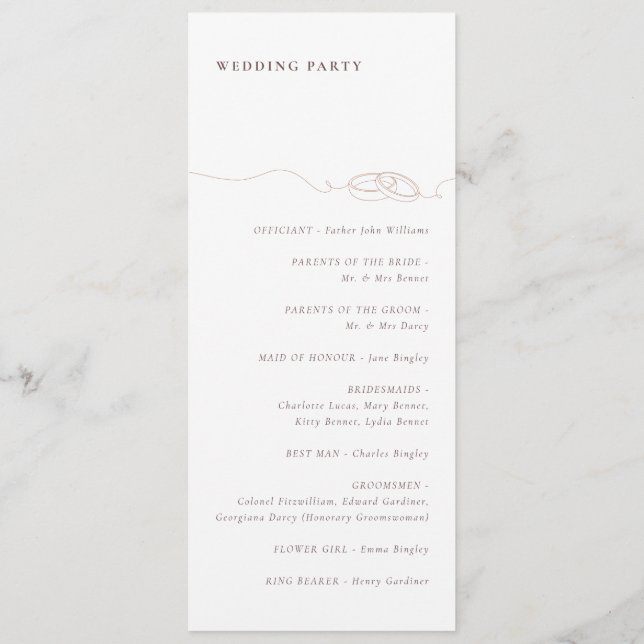 Minimal Simple Wedding Rings | Blush Pink Wedding  Program (Back)