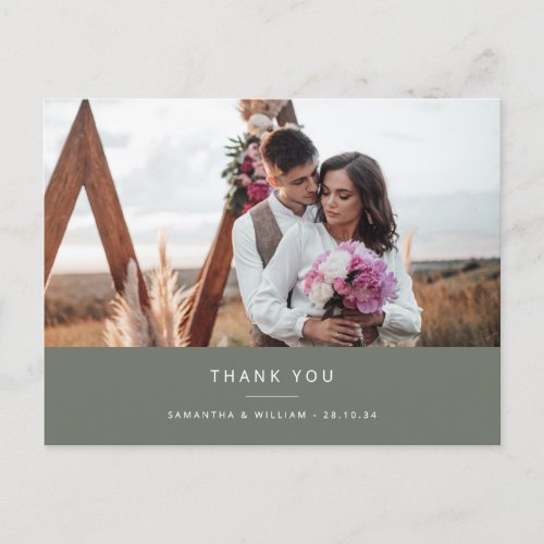 Minimal simple wedding thank you photo postcard