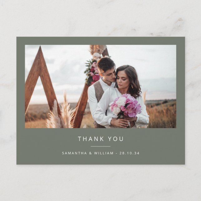 Minimal simple wedding thank you photo postcard (Front)